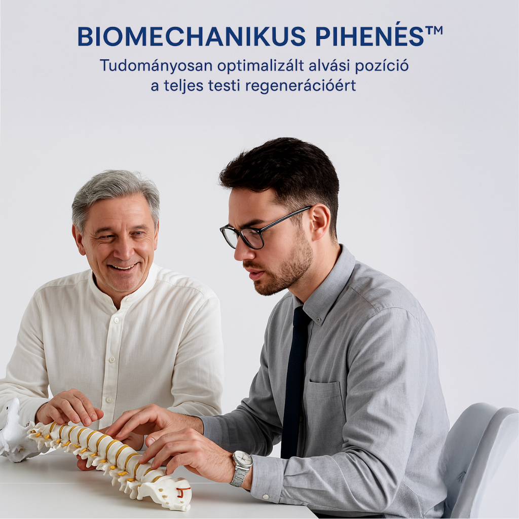 Biomechanikus pihenés és tudományosan optimalizált alvási pozíció a teljes testi regenerációért.